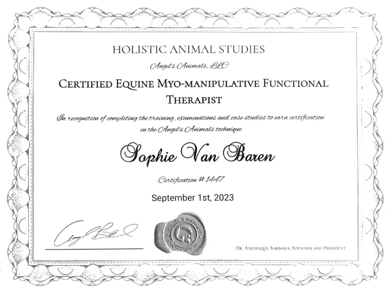 EMFT certification diploma from Holistic Animal Studies School